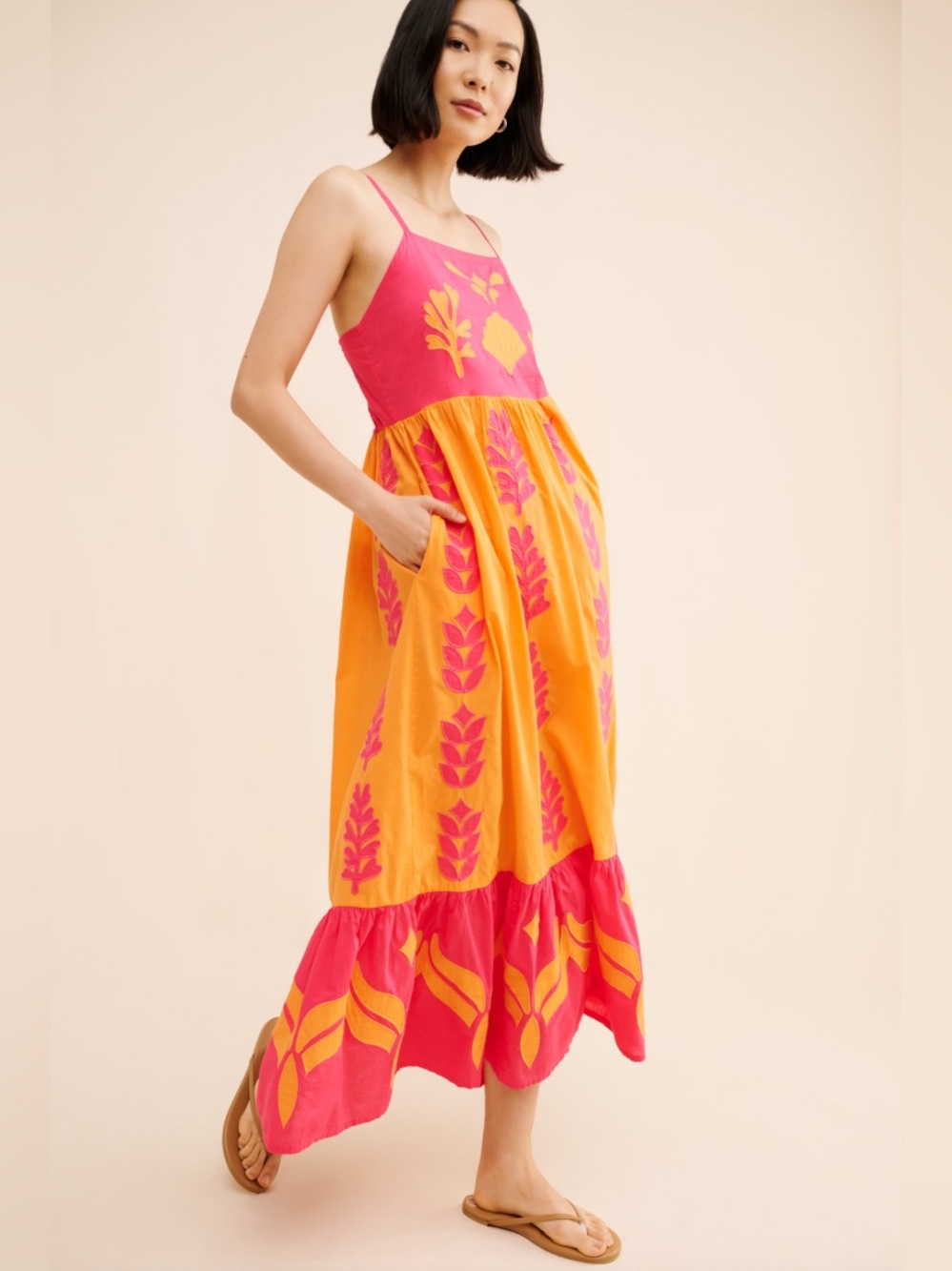 Women’s Banjanan Hazel Dress SzXS Tiered Appliqué Colorblock Dress